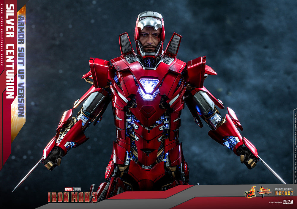 Hot Toys MMS618D43 1/6 Iron Man 3 Silver Centurion Figure (Armor Suit Up Version)