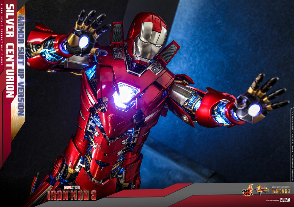 Hot Toys MMS618D43 1/6 Iron Man 3 Silver Centurion Figure (Armor Suit Up Version)