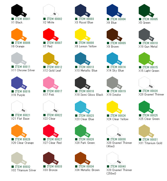 田宮 Tamiya 油性油漆 (亮光) Enamel Paint 珐琅油 X1 - X34