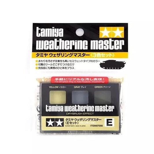 田宮模型 87098 舊化粉盒 E套裝 (乾掃效果黃, 灰, 綠) Weathering Master