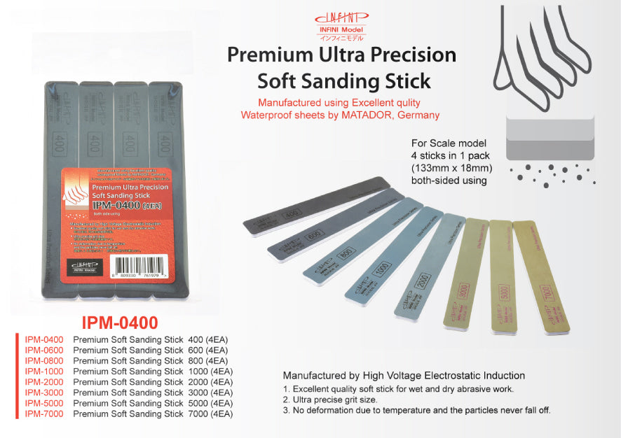 INFINI Premium Ultra Precision Softback Sanding Stick (4 pieces) IPM-0400- 700 砂紙打磨棒