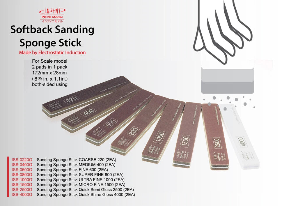 INFINI Softback Sanding Sponge Stick (2 pieces) ISS-0220G- 4000G 砂紙打磨棒
