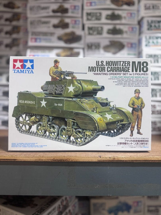 田宮 Tamiya 35312 1/35 U.S. Howitzer Motor Carriage M8 ‘Awaiting Orders’ Set (w/3 Figures) Model Kit